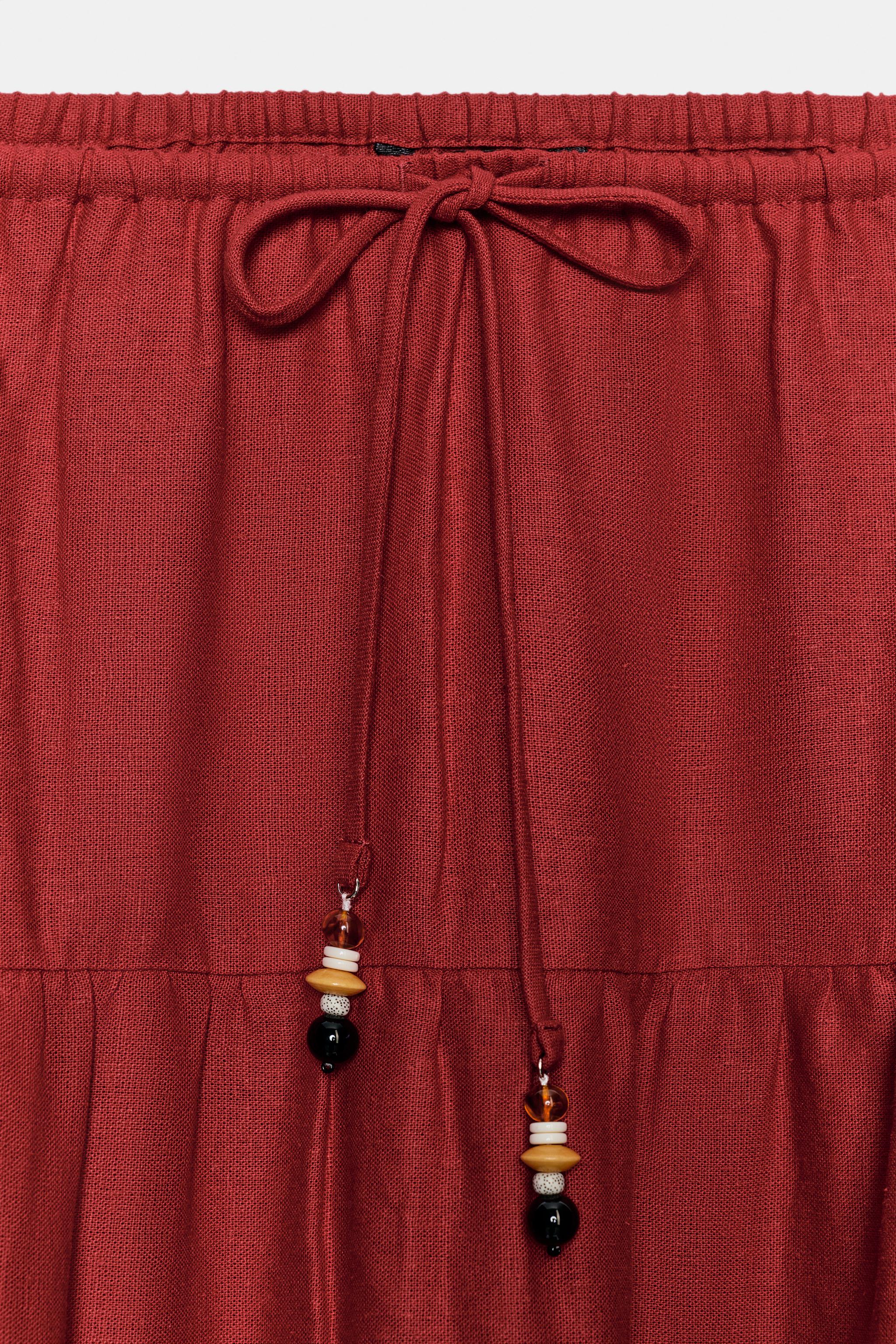 LINEN BLEND RUCHED MIDI SKIRT